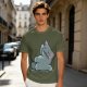 Olive T-Shirt With Embarrassed Gray Cat Graphic Print