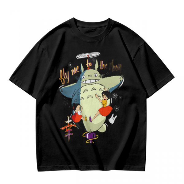 Totoro and Girls Fly Me To The Moon Graphic T-Shirt Design