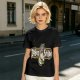 Olive green graphic t-shirt with zebra stripe design