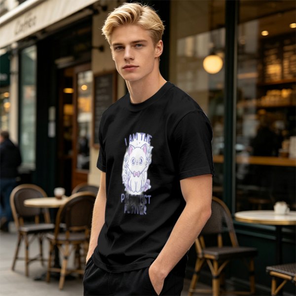 Olive T-Shirt With Cute White Cat 'I Am The Prettiest Flower' Print