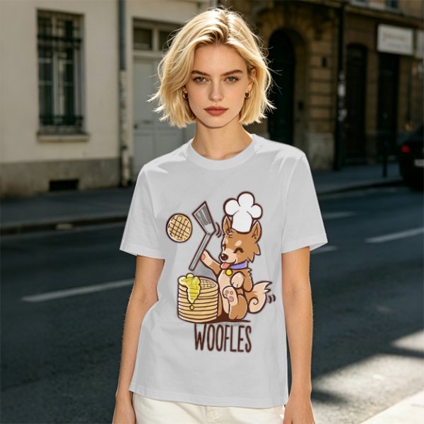 Olive T-Shirt With Cute Dog Chef Cooking Waffles Graphic