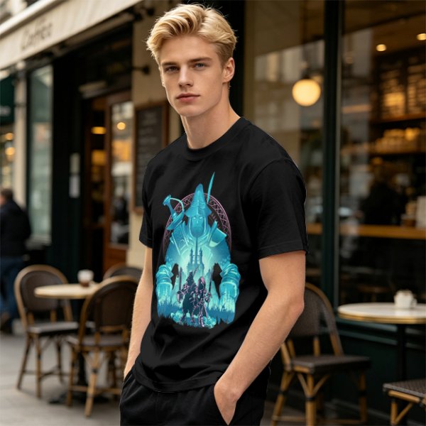 Fantasy warrior ghost print olive green graphic t-shirt
