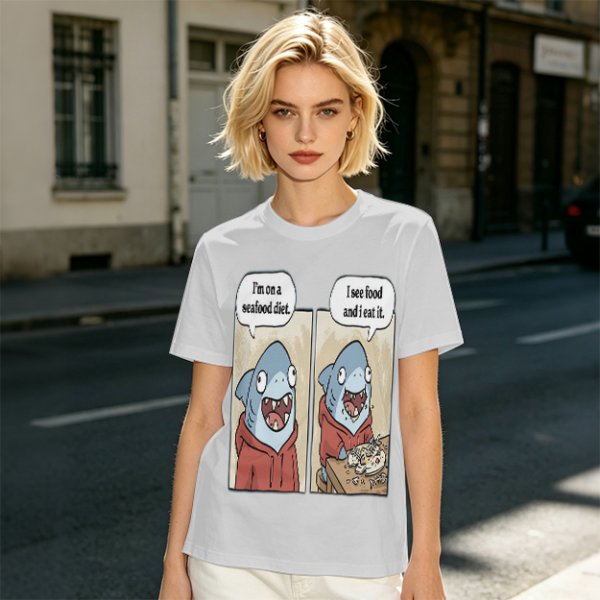 Shark seafood diet meme graphic t-shirt
