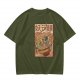 Olive T-shirt with Vintage Yokai Ramen Bowl Graphic Print