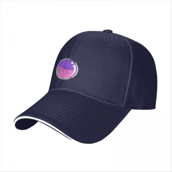 Black Baseball Cap With Colorful Bubble Cat Graphic Print