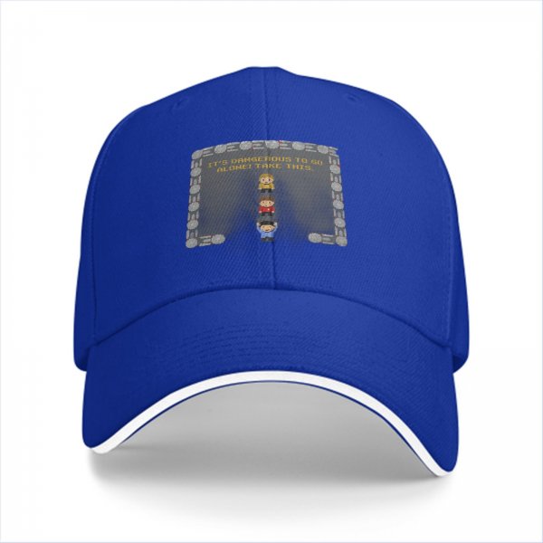 Black baseball cap with Zelda 'It's dangerous to go alone' pixel art design