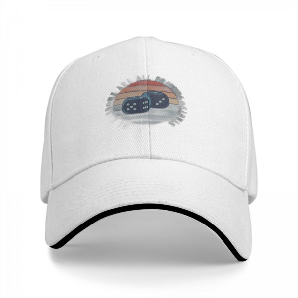 Black baseball cap with retro sunset and dice graphic
