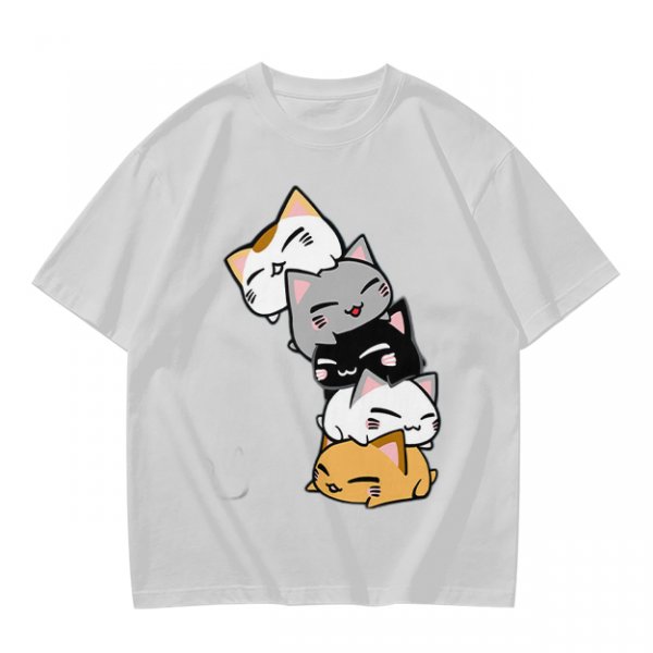 Olive T-Shirt With Stacked Cute Chibi Cats Graphic