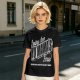Olive green graphic t-shirt with 'Greetings from Yo Mama's House' print