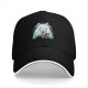 Black Baseball Cap With White Wolf And Moon Graphic Design