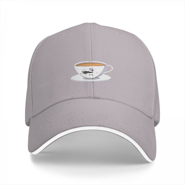 Black Baseball Cap with Teacup and Saucer Graphic Print