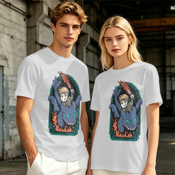Olive T-shirt with How to Train Your Dragon Toothless and Hiccup Print