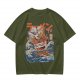 Olive T-Shirt With Great Wave Inspired Monster Ramen Bowl Art