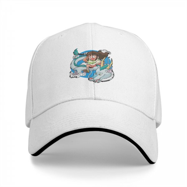Black Baseball Cap With Spirited Away Chihiro And Haku Dragon Print