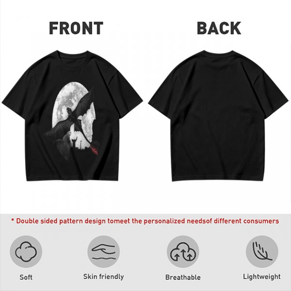 Olive T-Shirt Featuring Night Fury Dragon Flying In Front Of Full Moon
