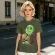 Olive Green T-Shirt With Cute Turtle Holding Coffee Cup Print