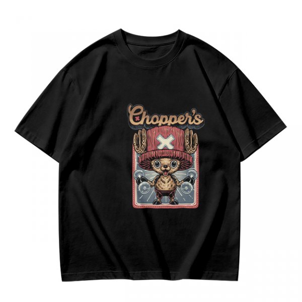 Olive T-Shirt with Tony Tony Chopper Lifting Weights Graphic