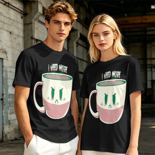Olive Graphic Tee With Angry Coffee Cup I Need More Print