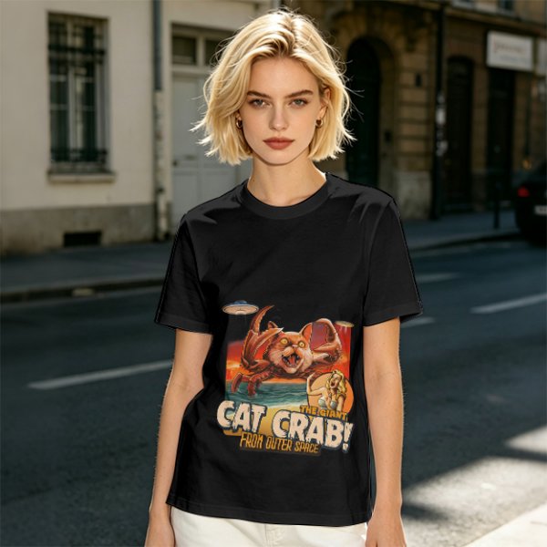 Olive T-Shirt Featuring The Giant Cat Crab From Outer Space Graphic