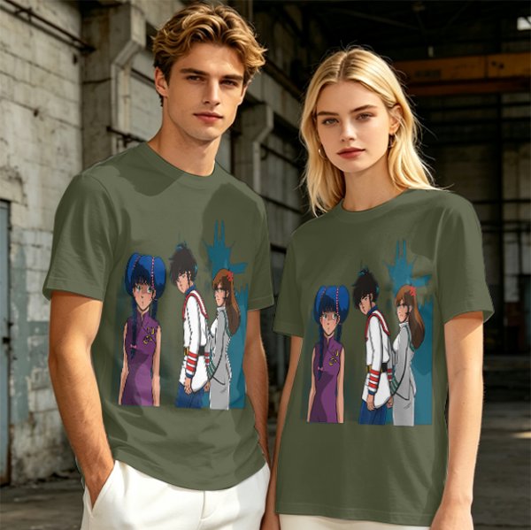 Anime Character Graphic Olive Green T-Shirt