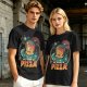 Olive t-shirt with space pizza alien graphic and 'We Came in Pizza' text
