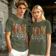 Olive Green T-Shirt With Three Panel Cartoon Monkey Head Print