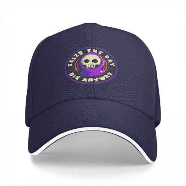 Black Baseball Cap With 'Seize The Day Die Anyway' Grim Reaper Skull Graphic