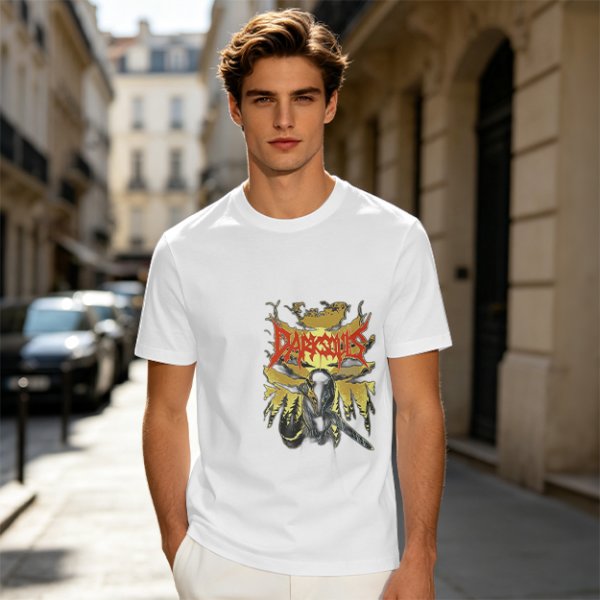 Olive graphic t-shirt with Dark Souls metal-style print