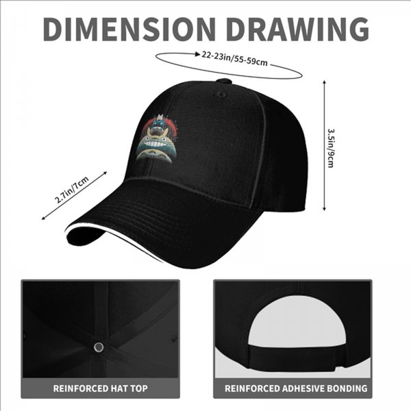 Black baseball cap with stacked Totoro characters in rainy scene