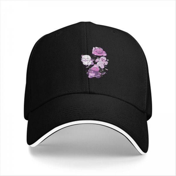 Black Baseball Cap With Cute Halloween Monster Cat Print