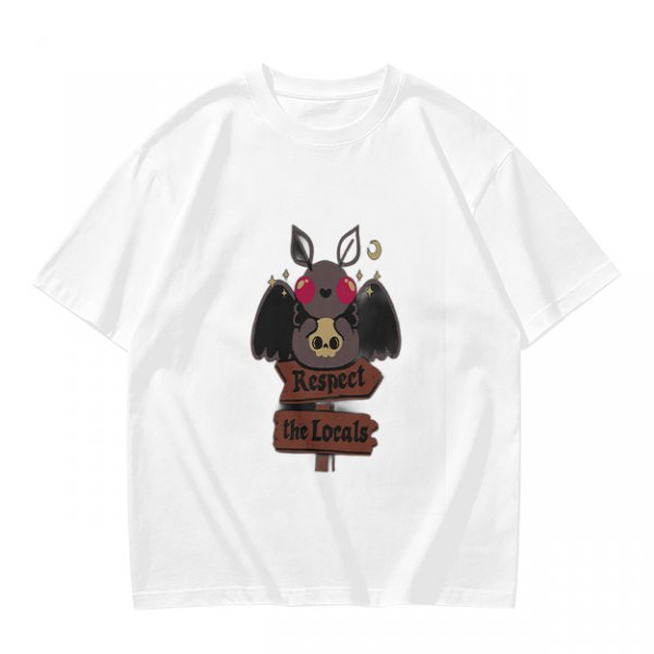 Olive Graphic T-Shirt with Cute Mothman Respect The Locals Print