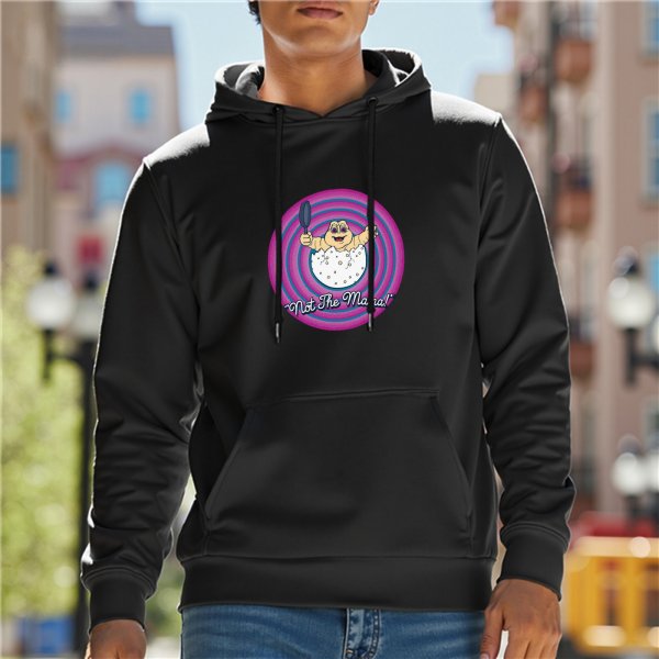 Black hoodie with 'Not The Mama!' dinosaur egg graphic
