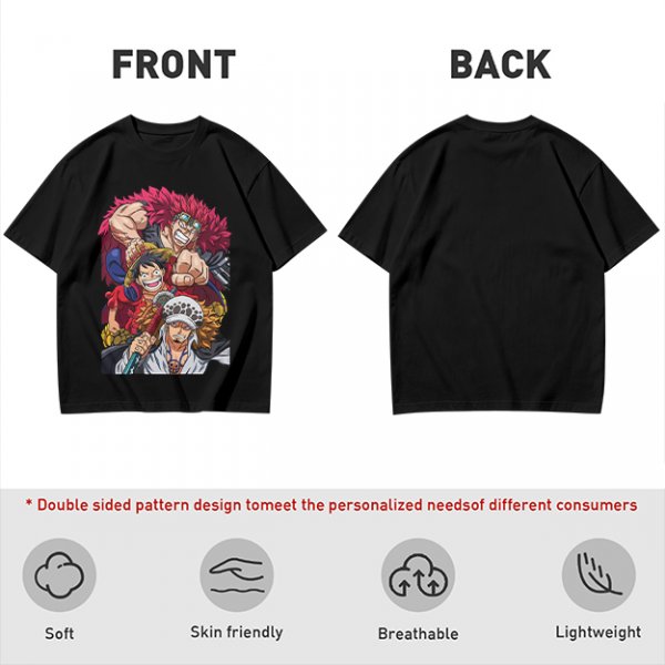 One Piece Straw Hat Luffy, Kid and Law Graphic Print T-Shirt
