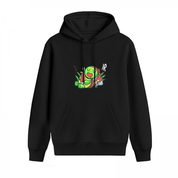 Black hoodie with cute sleeping ninja turtle graphic