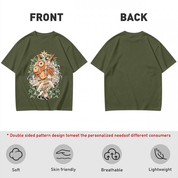Olive T-shirt with Princess Mononoke Forest Spirit Art Print