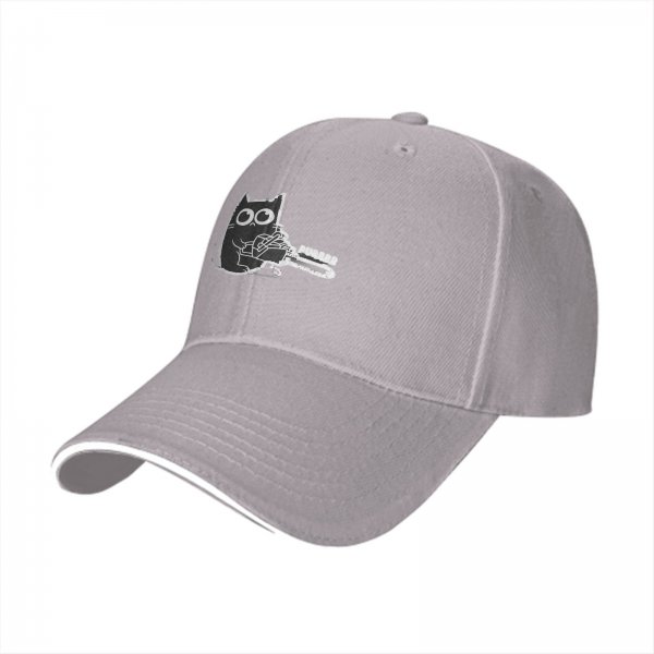 Black Baseball Cap With Cute Cat Holding Chainsaw Purr Print