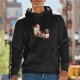 Black hoodie with cute anthropomorphic coffee cups graphic