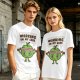Olive green t-shirt with cartoon apple lifting dumbbells and 'Working on my core' text