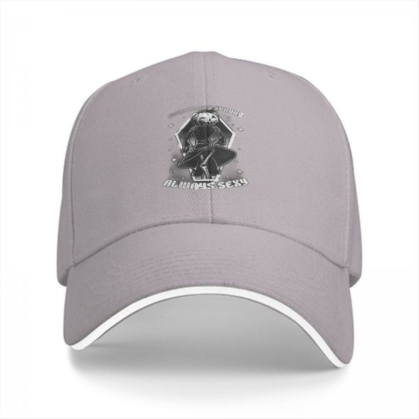 Black baseball cap with spooky pumpkin figure and 'Always Sexy' text