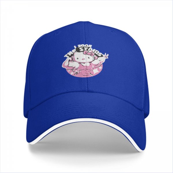 Black baseball cap with muscular Hello Kitty graphic and I Took The Stairs text