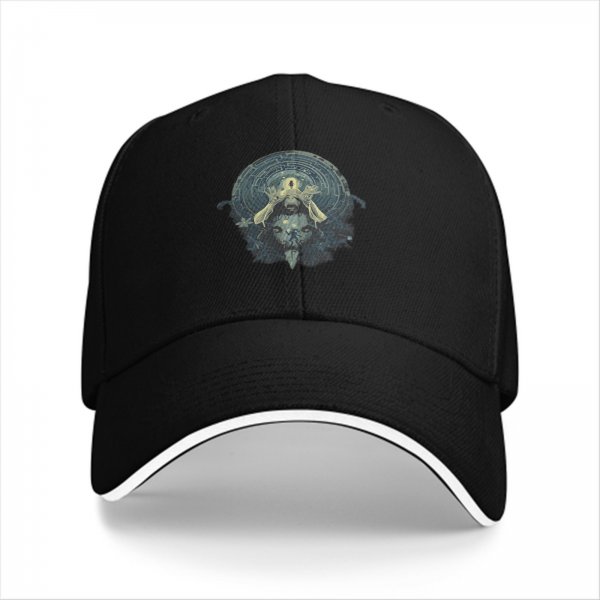 Black baseball cap with mystical occult graphic print