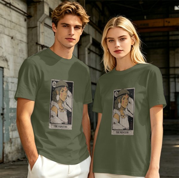 Olive Green T-Shirt With The Princess Tarot Card Style Anime Print