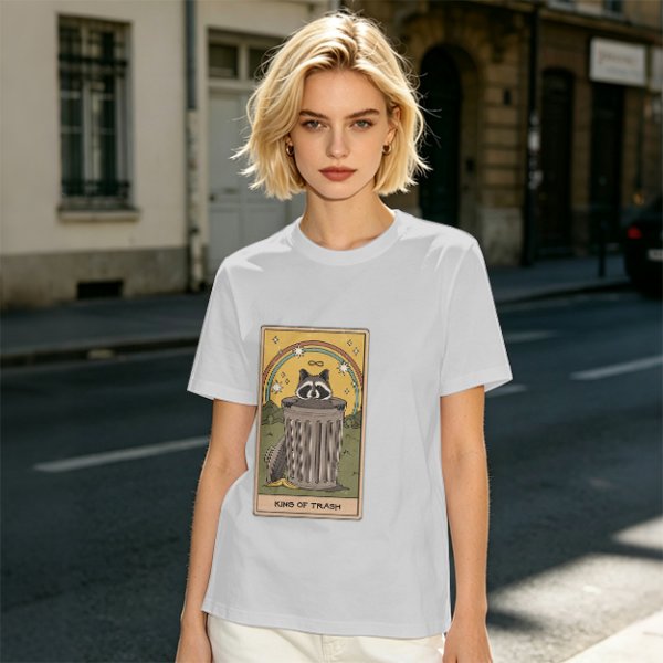 Olive T-Shirt With Raccoon Trash Tarot Card Graphic