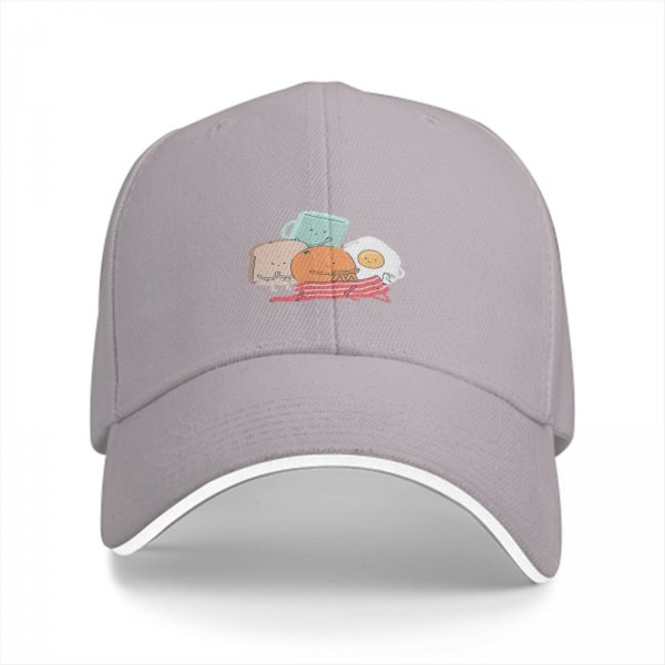 Black baseball cap with cute breakfast food character print