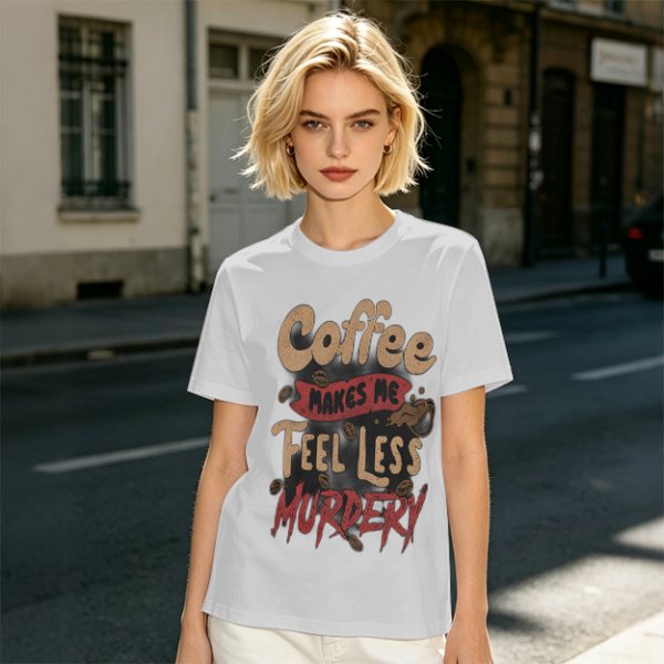 Coffee Makes Me Feel Less Murdery Graphic Olive T-Shirt