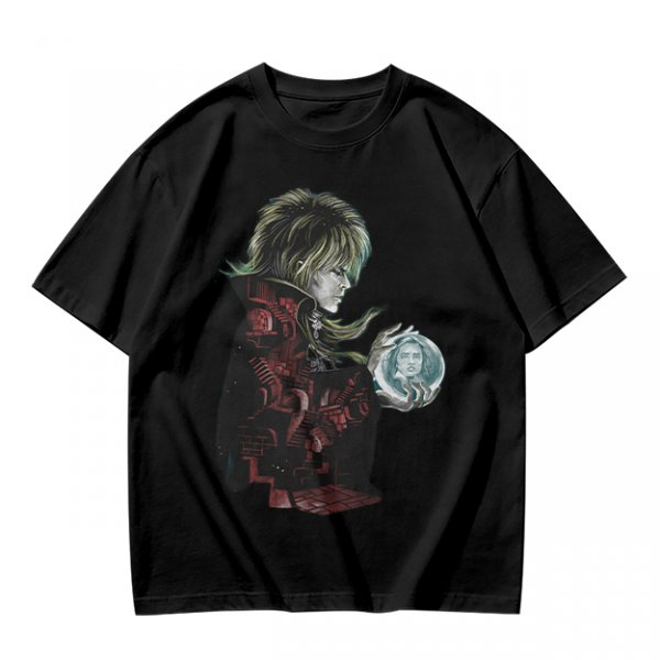 Olive Green T-Shirt With Goblin King Holding Crystal Ball Art