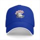 Black Baseball Cap with Cherry Blossom Tree and Whimsical Creature Print