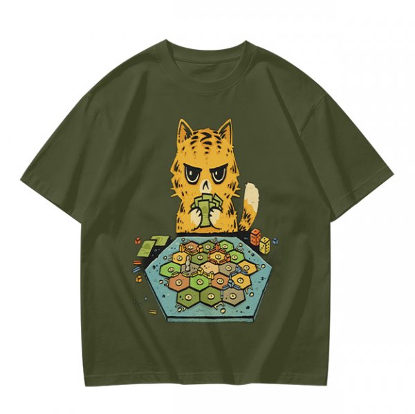Grumpy Orange Cat Playing Settlers of Catan Board Game T-Shirt