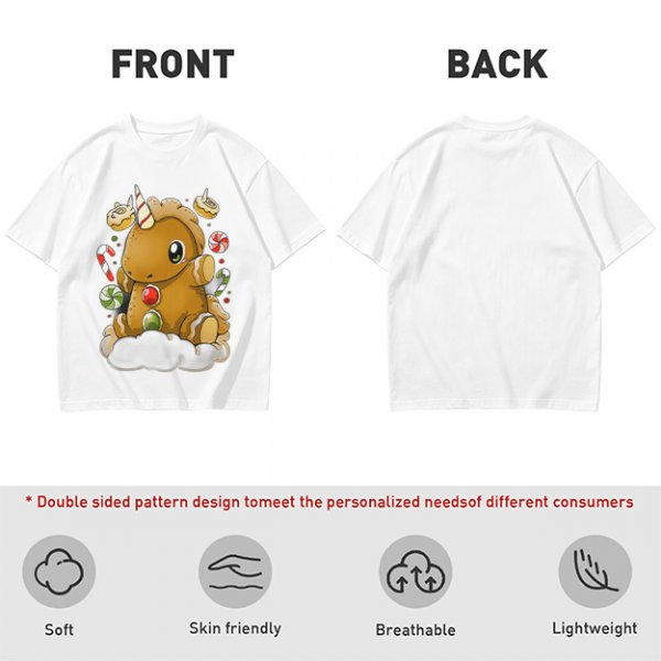 Olive T-Shirt With Cute Gingerbread Unicorn And Christmas Candy Print