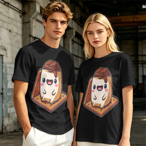 Olive T-Shirt With Cute Smores Character Graphic Print